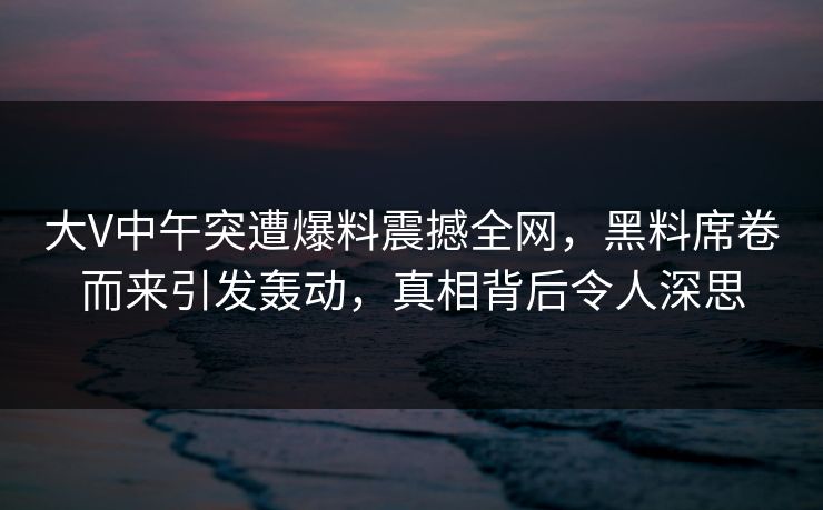 大V中午突遭爆料震撼全网，黑料席卷而来引发轰动，真相背后令人深思
